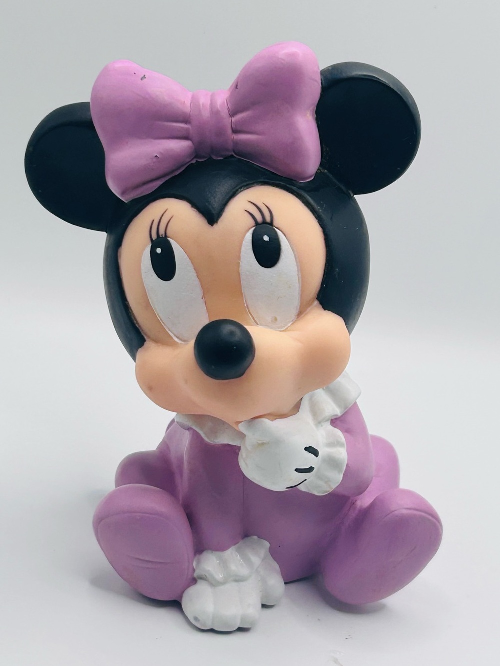 Vintage 1984 Disney Baby Minnie Mouse Squeak Toy ARCO Rubber Vinyl Purple Pink